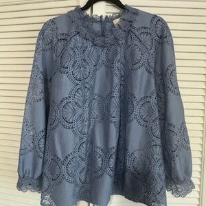 Sezane Bianca Elegant Blue Lace Women's Top